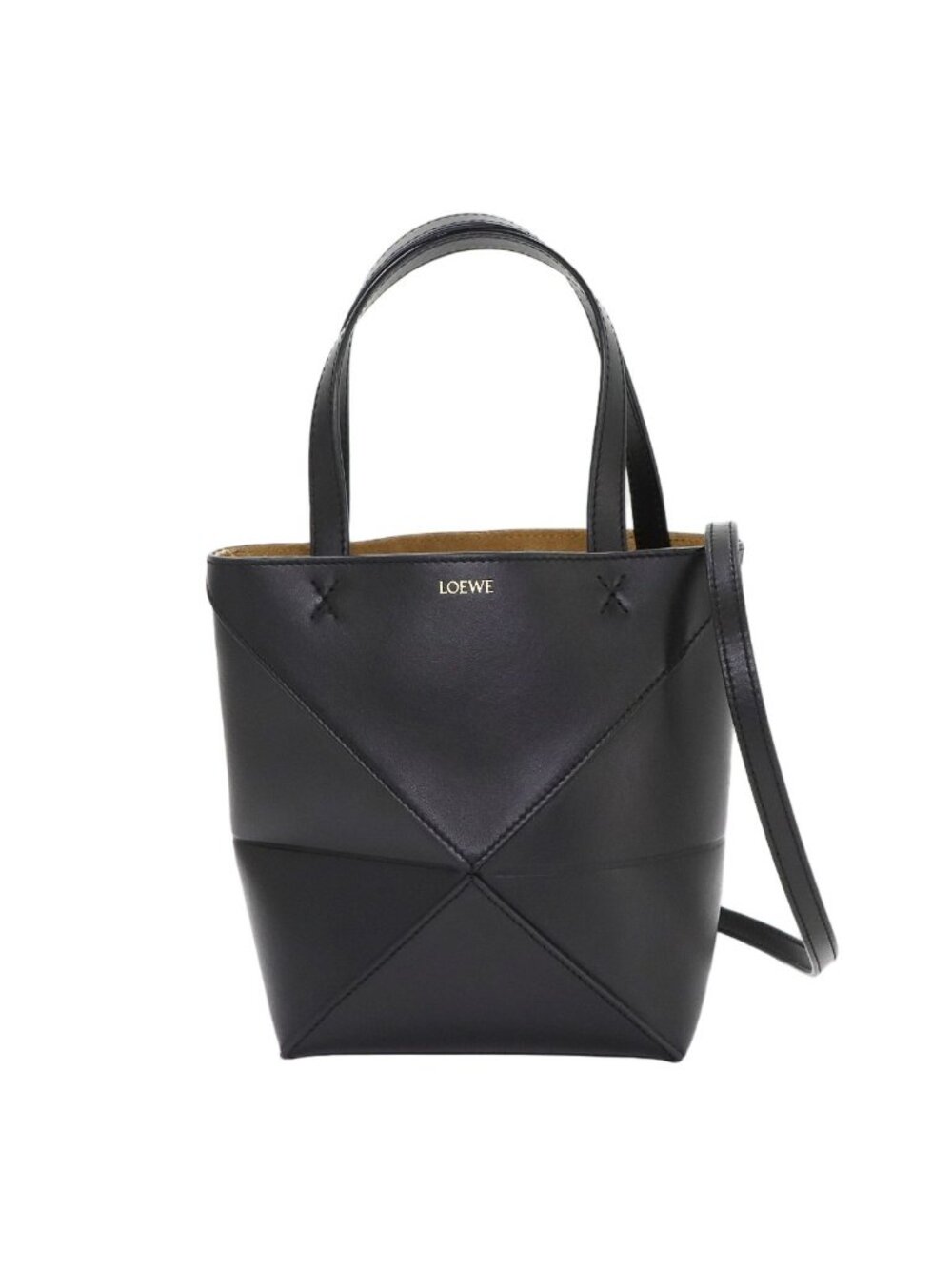 Loewe Puzzle Fold Tote Mini 2-Way Shoulder Bag Leather Black